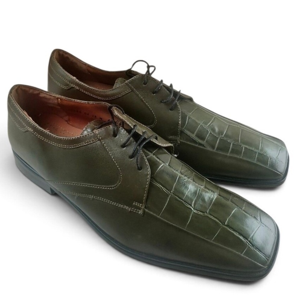 Giorgio Brutini Oxford Mens 13 Green Good Faux Croc Leather Square Toe Derby